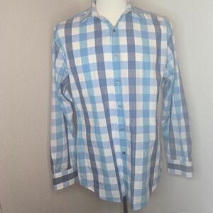 Alfani Slim Fit Stretch Gingham Check Long Sleeve Dress Shirt Men's Large L